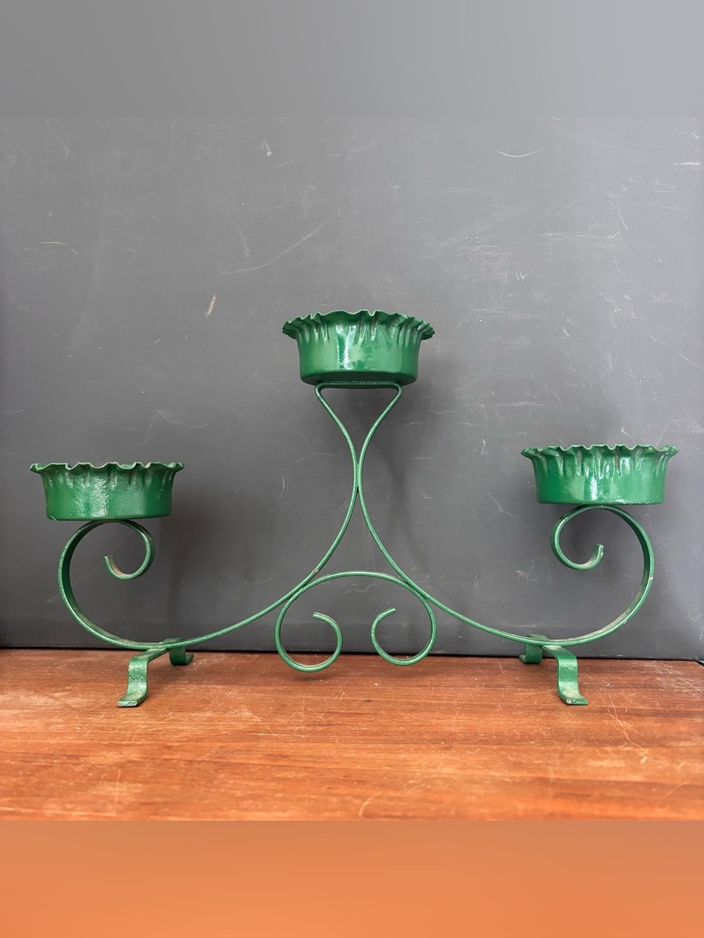 Vintage Green Triple Metal Candle Holder